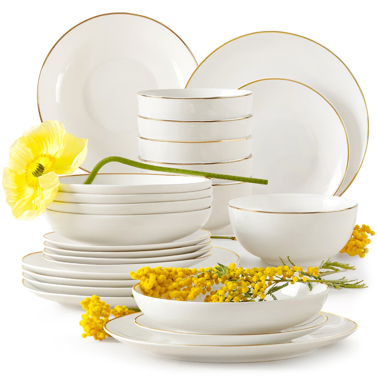 KONSIMO AD BELLA, Zestaw obiadowy 6 os. (24 el.), kolor ecru/złoty