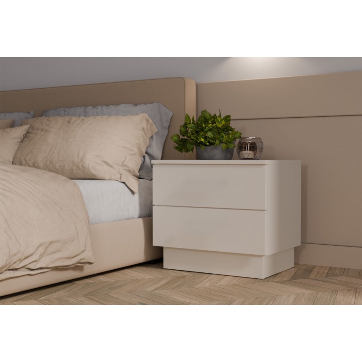 Szafka Nocna AMBER 2S Stolik Nocny 2 Szuflady Do Sypialni Kaszmir Beż