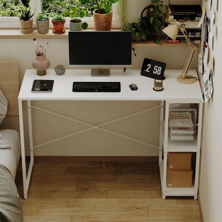 Biurko komputerowe stolik loft białe nowoczesne eleganckie z półkami industrialne stół