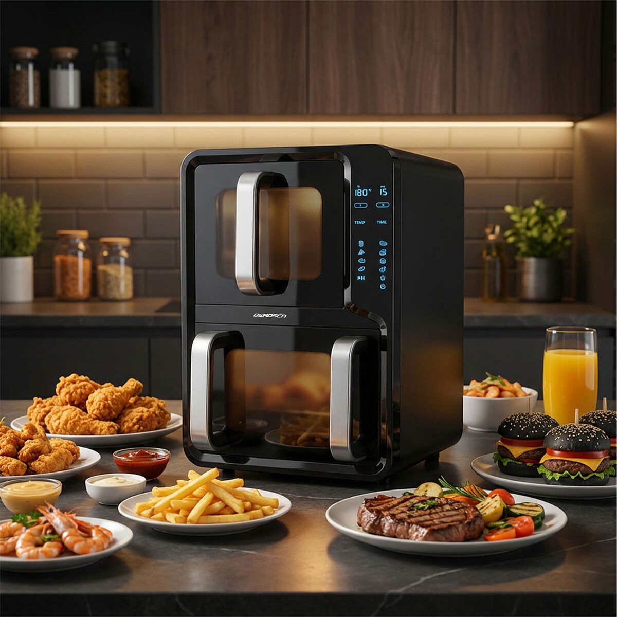 Frytkownica beztłuszczowa Berdsen BD-664 dwukomorowa pionowa 12L Air Fryer 2800W
