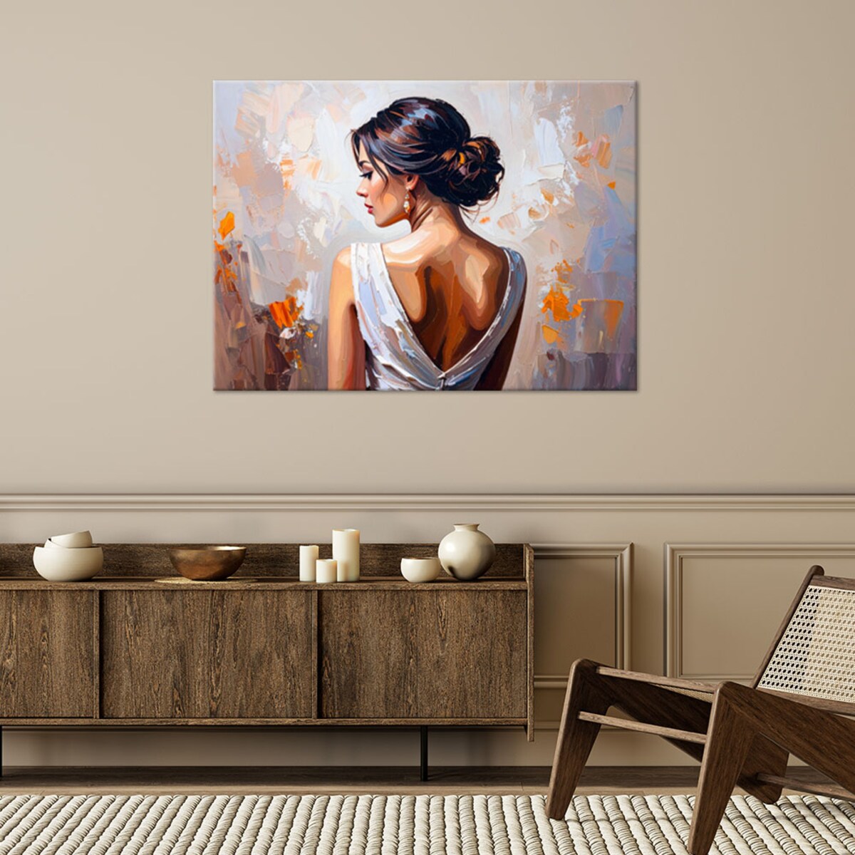 Feeby Obraz nowoczesny do salonu sypialni, Piękna kobieta Beżowy 120x80