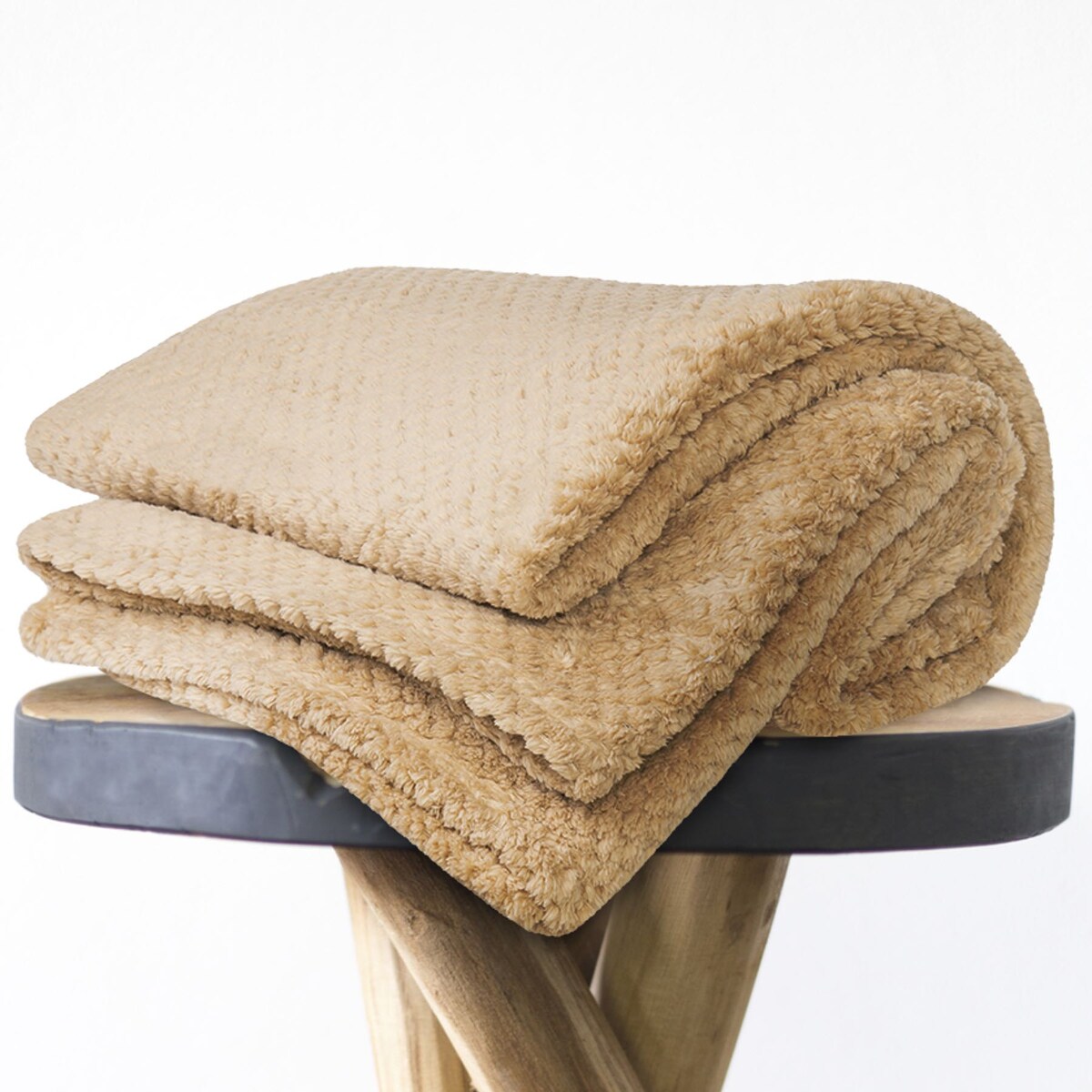 Beżowy Koc z mikrofibry 150 x 200 monte Kocyk Pled na Łóżko Kanapę Wersalkę