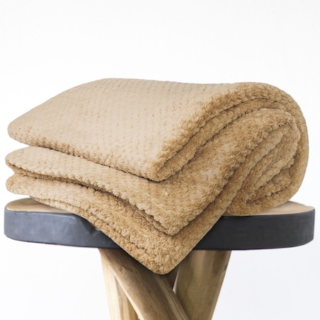 Beżowy Koc z mikrofibry 150 x 200 monte Kocyk Pled na Łóżko Kanapę Wersalkę