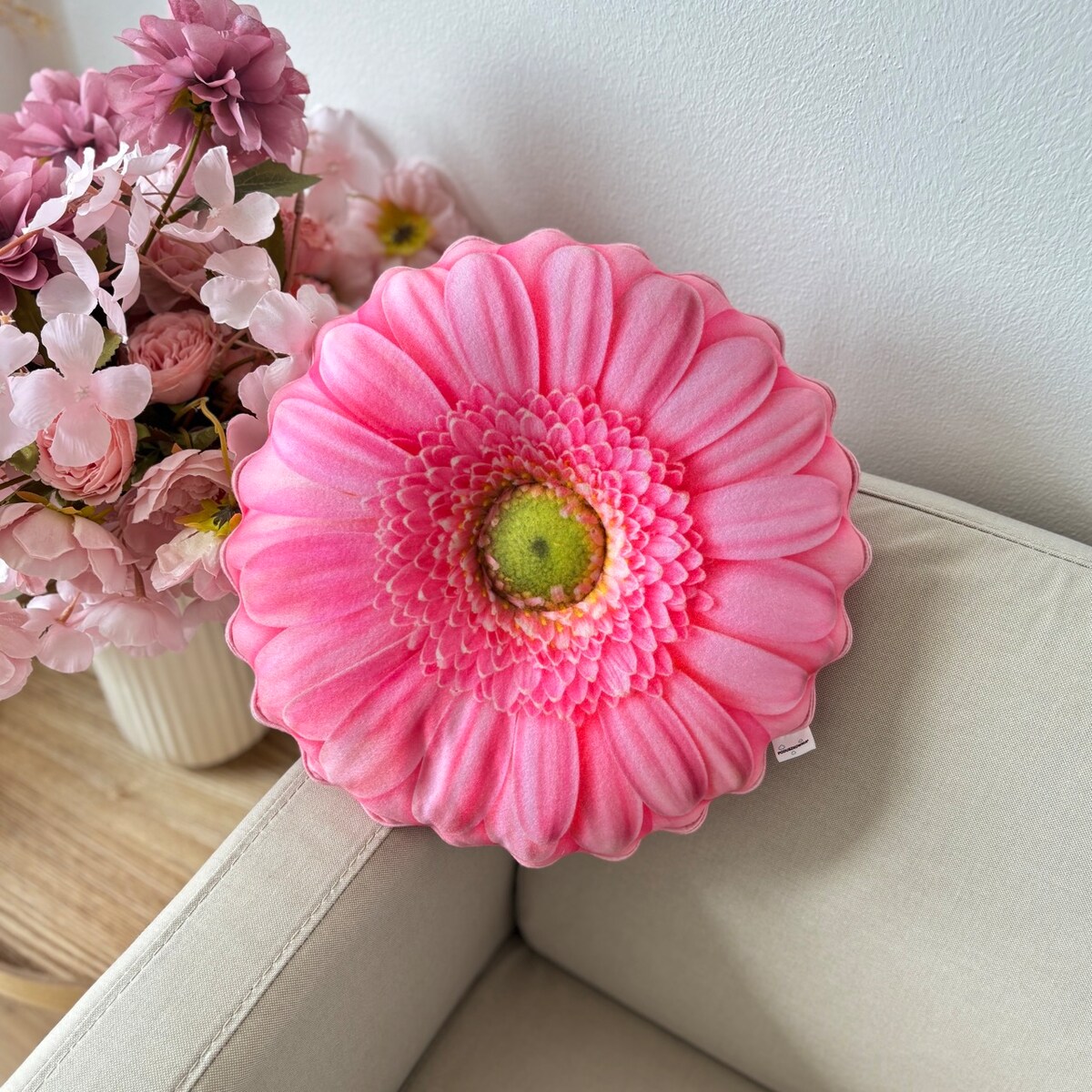 Poduszka mała kwiat Gerbera różowa