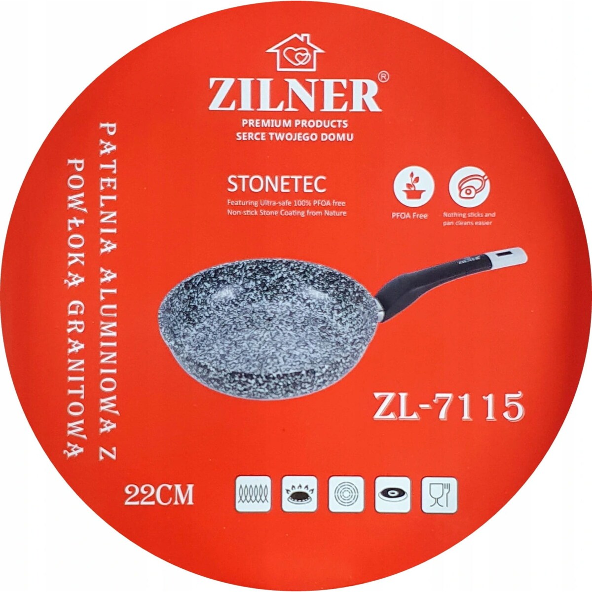 Patelnia marmurowo ceramiczna nieprzywierająca 22 cm indukcja gaz ZILNER