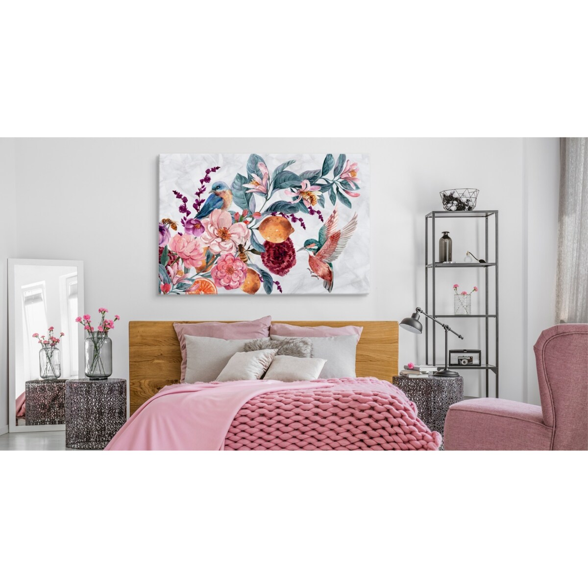 Obraz na Płótnie AKWARELA Koliber Kwiaty 3D 120x80cm