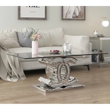Lustrzany stolik kawowy CC z kryształkami Glamour Premium 120x60x45
