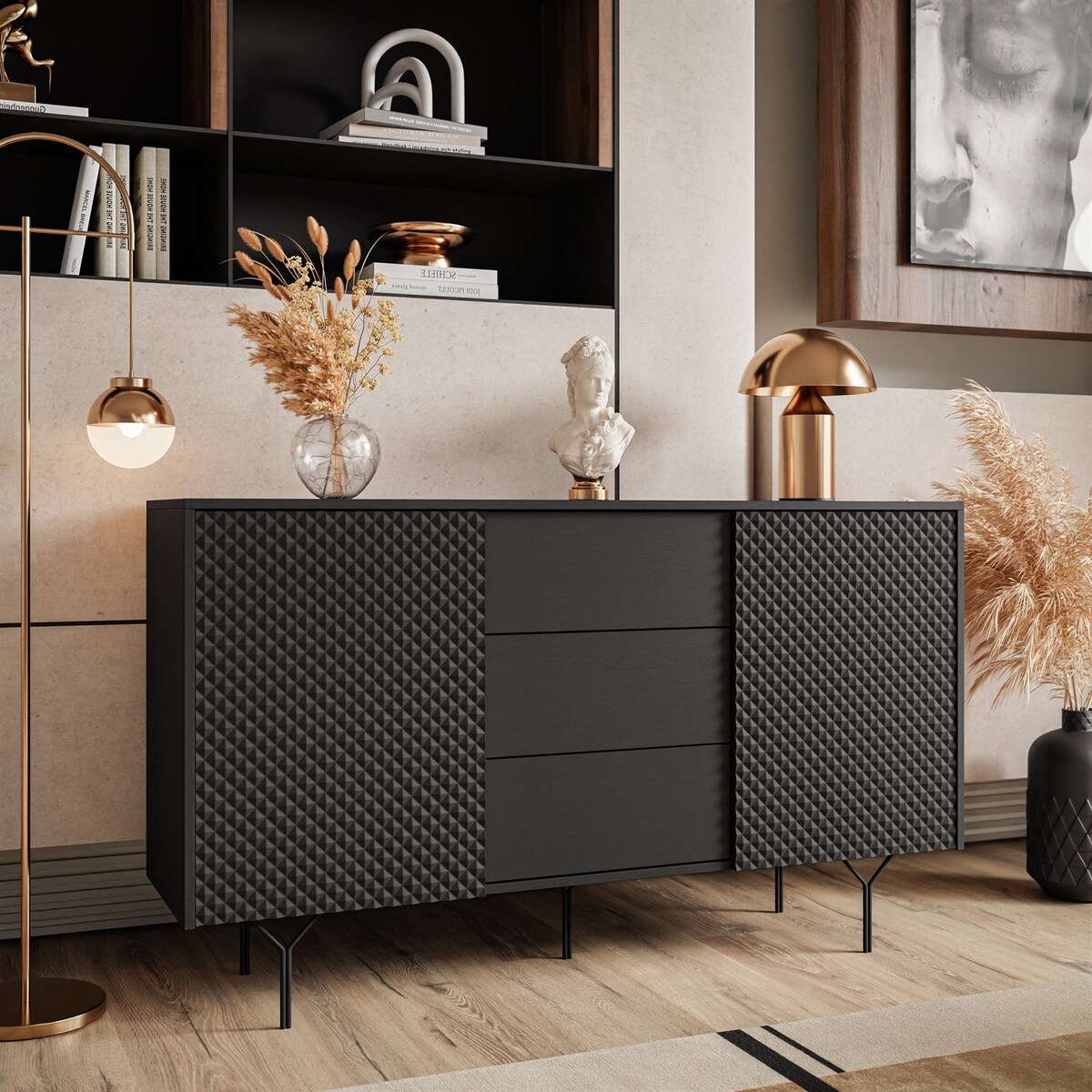 Komoda dwudrzwiowa RICHMOND 2D KSZ144 z szufladami, czarna