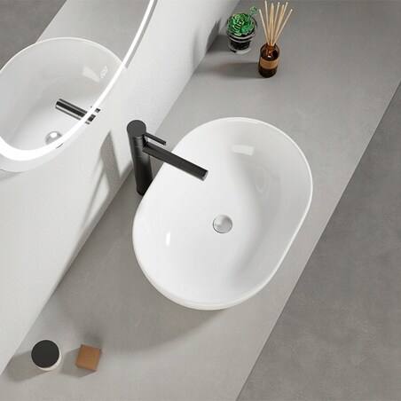 Umywalka nablatowa ceramiczna stawiana biała 49 x 35 cm