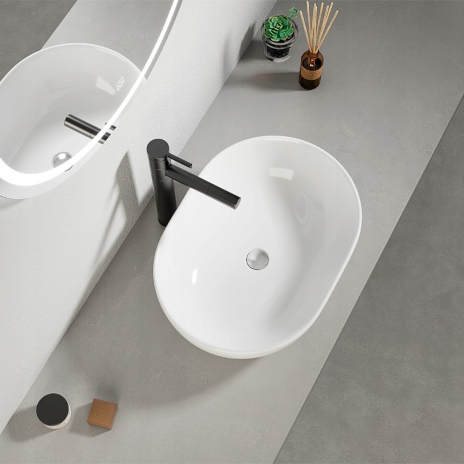 Umywalka nablatowa ceramiczna stawiana biała 49 x 35 cm