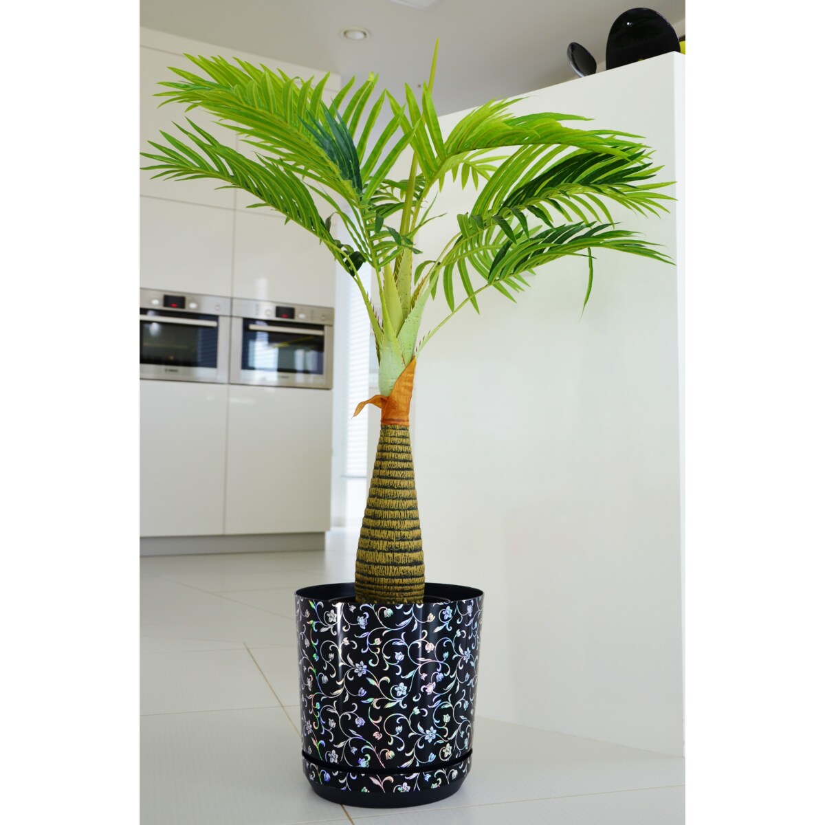 18 cm wzór KWIATY MIENIĄCE Doniczka z podstawką tęczowy efekt holograficzny niezwykła kwiatowa glamour brokatowa