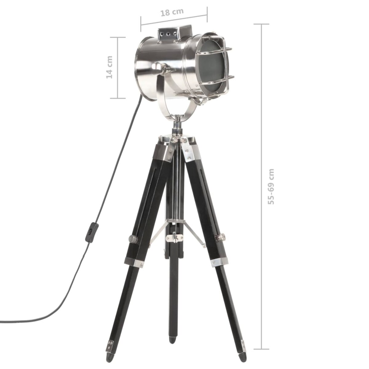 vidaXL Lampa podłogowa na trójnogu, czarna, lite drewno mango, 69 cm