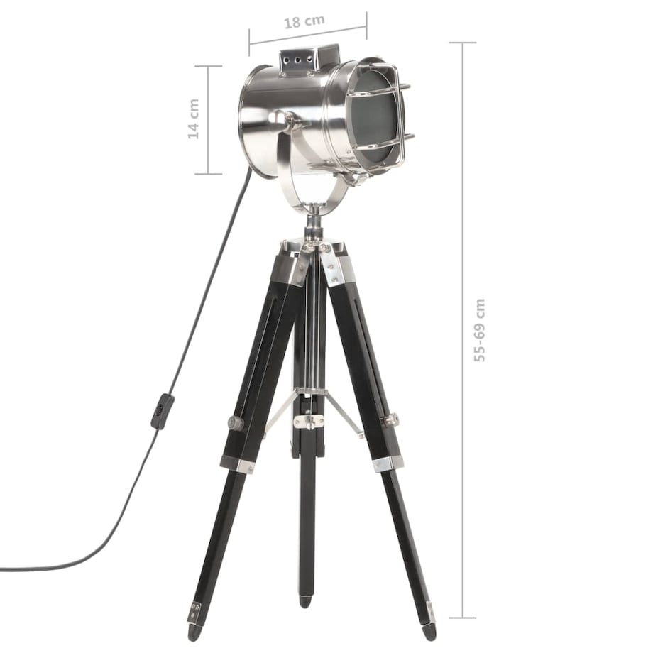 vidaXL Lampa podłogowa na trójnogu, czarna, lite drewno mango, 69 cm