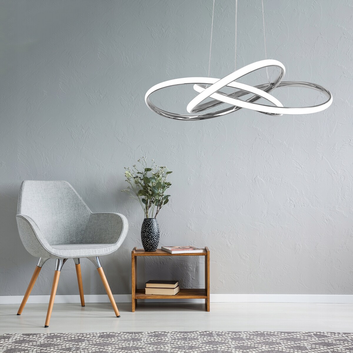 Lampa Sufitowa Wisząca Metal Ring Chrom Led +Pilot