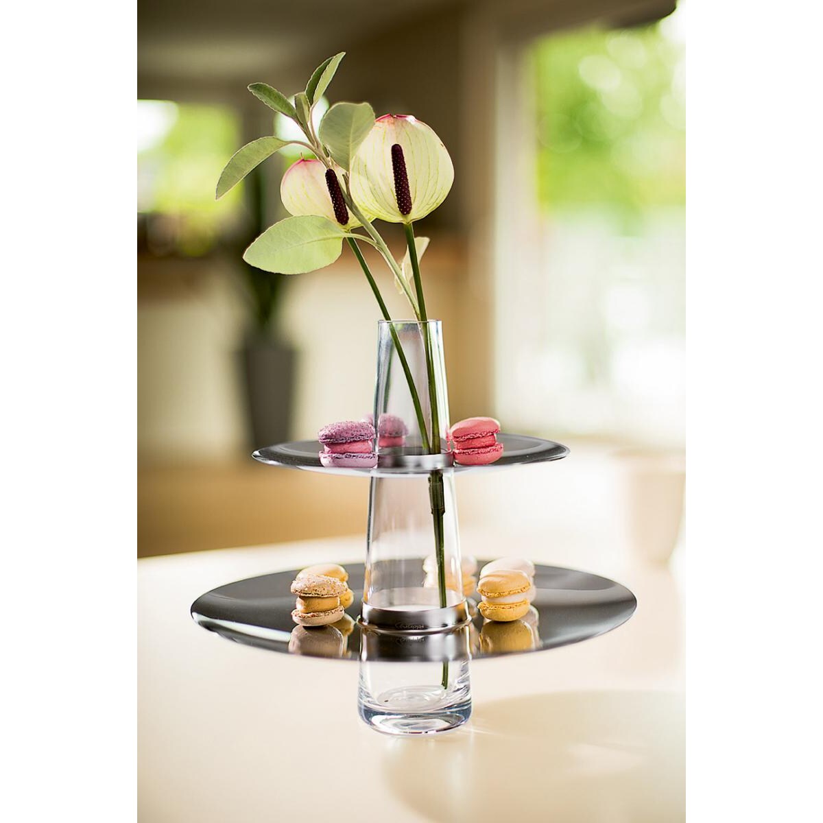 Etażerka/wazon FONTAINE - stal połysk, szkło, 25 cm