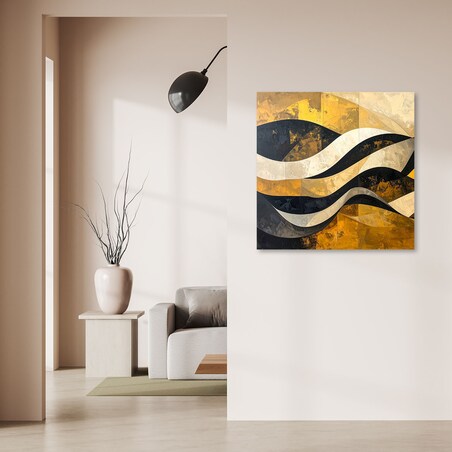 Obraz do salonu sypialni biura loftu, Abstrakcja linie kształty zółty czarny złoty