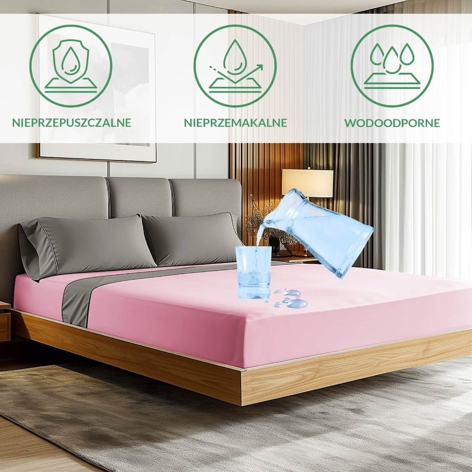 Prześcieradło ochronne wodoodporne z gumką 2w1, rozmiar 140x200 SG kolor róż