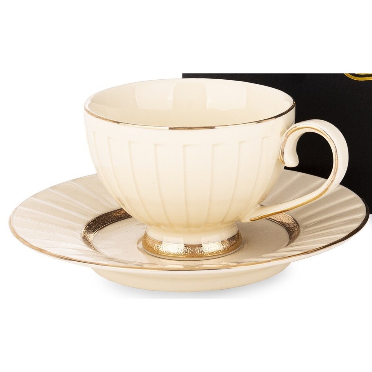 Filiżanka 7x9,5x12,5 cm 220 ml ze spodkiem Ø 16,5 cm TASSE ecru i złoty