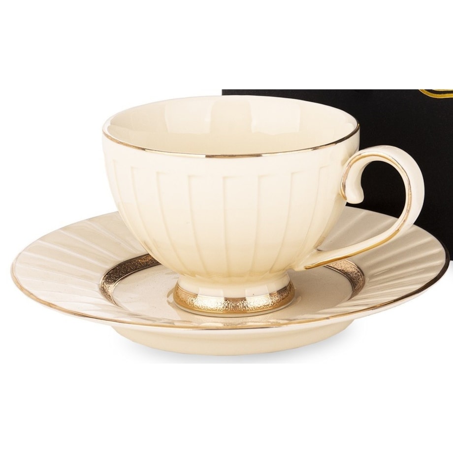 Filiżanka 7x9,5x12,5 cm 220 ml ze spodkiem Ø 16,5 cm TASSE ecru i złoty