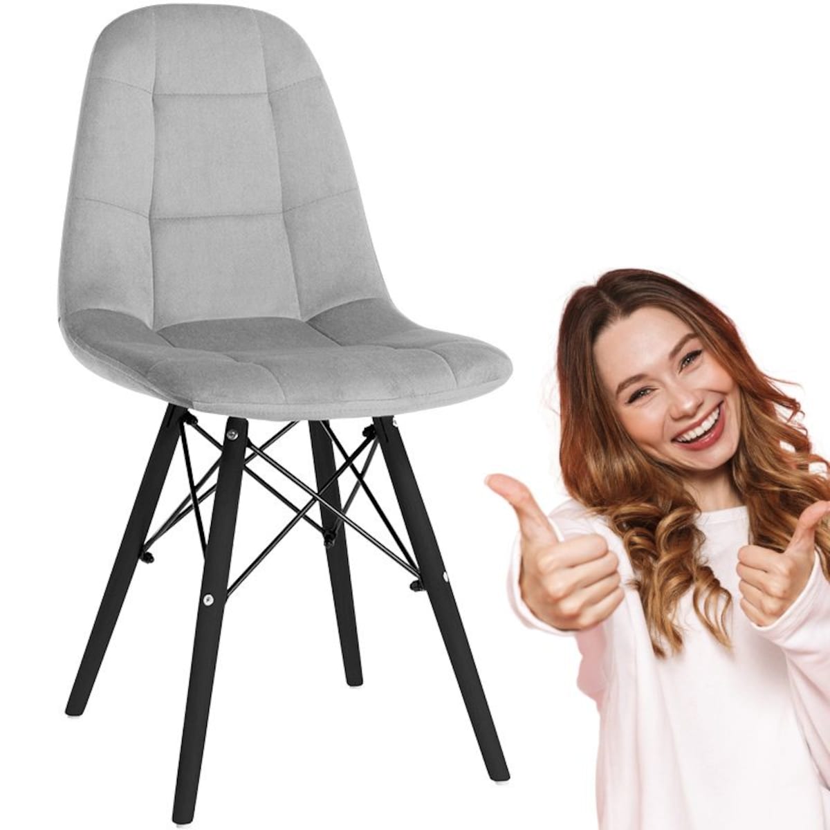 Krzesło Tapicerowane Welurowe Do Jadalni Salonu Pikowane Skandynawskie