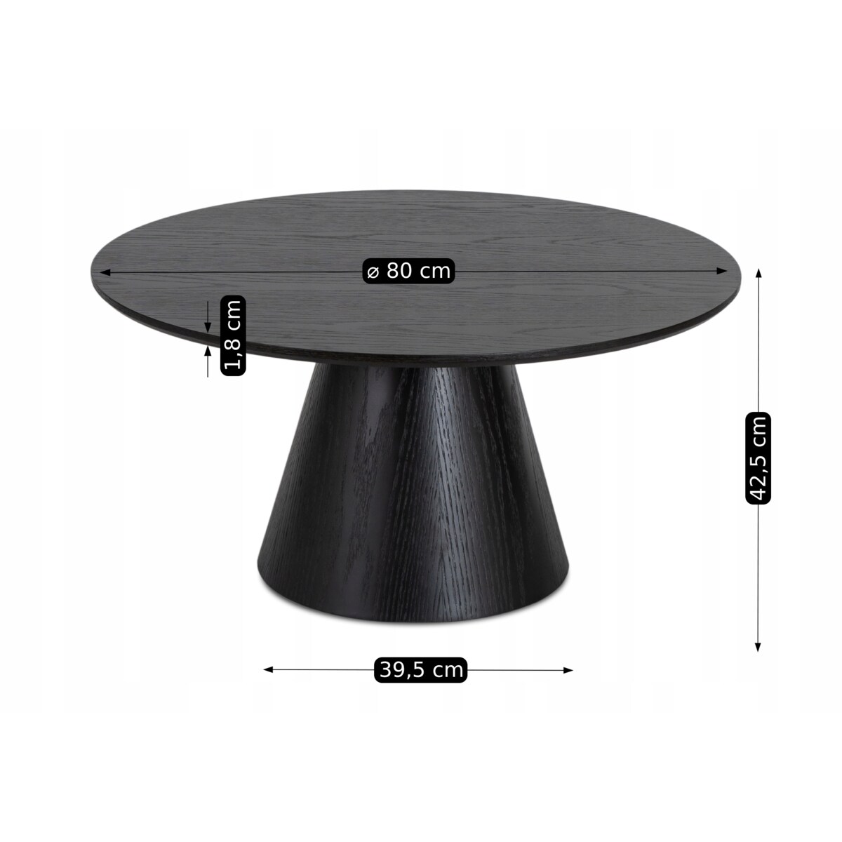 Stolik Kawowy Okrągły Czarny Duży Nowoczesny Okrągła Ława CASSANDER MAX