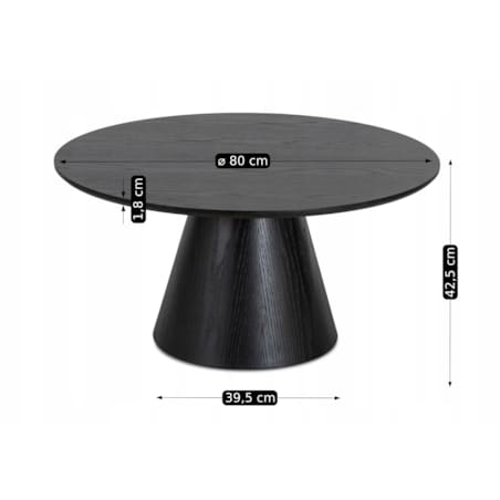 Stolik Kawowy Okrągły Czarny Duży Nowoczesny Okrągła Ława CASSANDER MAX