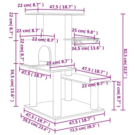 vidaXL Drapak dla kota z sizalowymi słupkami, kremowy, 82,5 cm