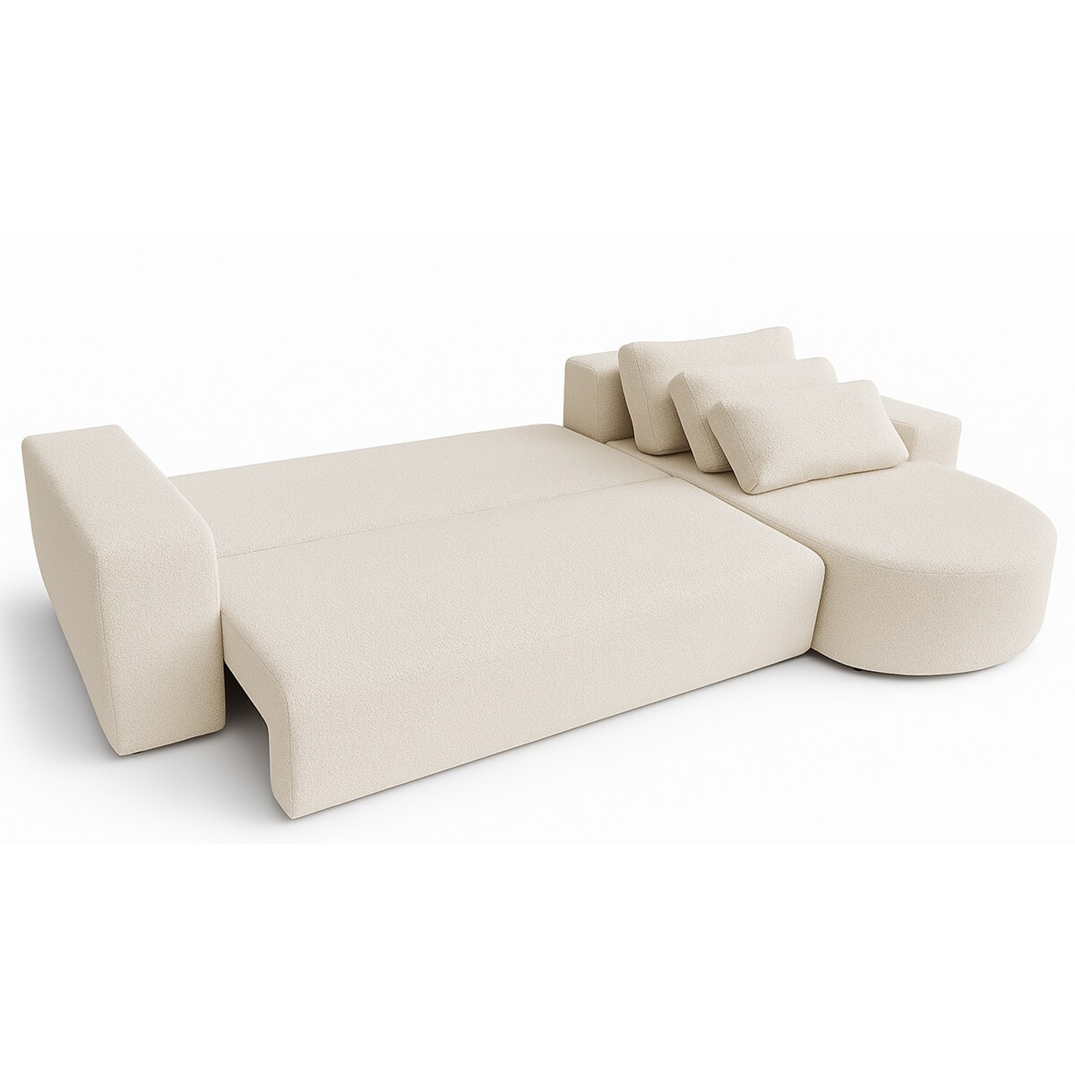 Narożnik Vello z funkcją spania do salonu,prawostronny- tkanina boucle-ecru