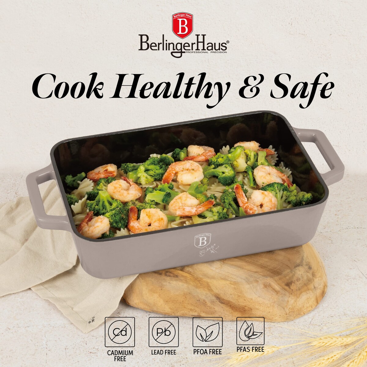 Emaliowana brytfanna żeliwna 30x20x7cm 3.0L BERLINGER HAUS Strong Mold Taupe