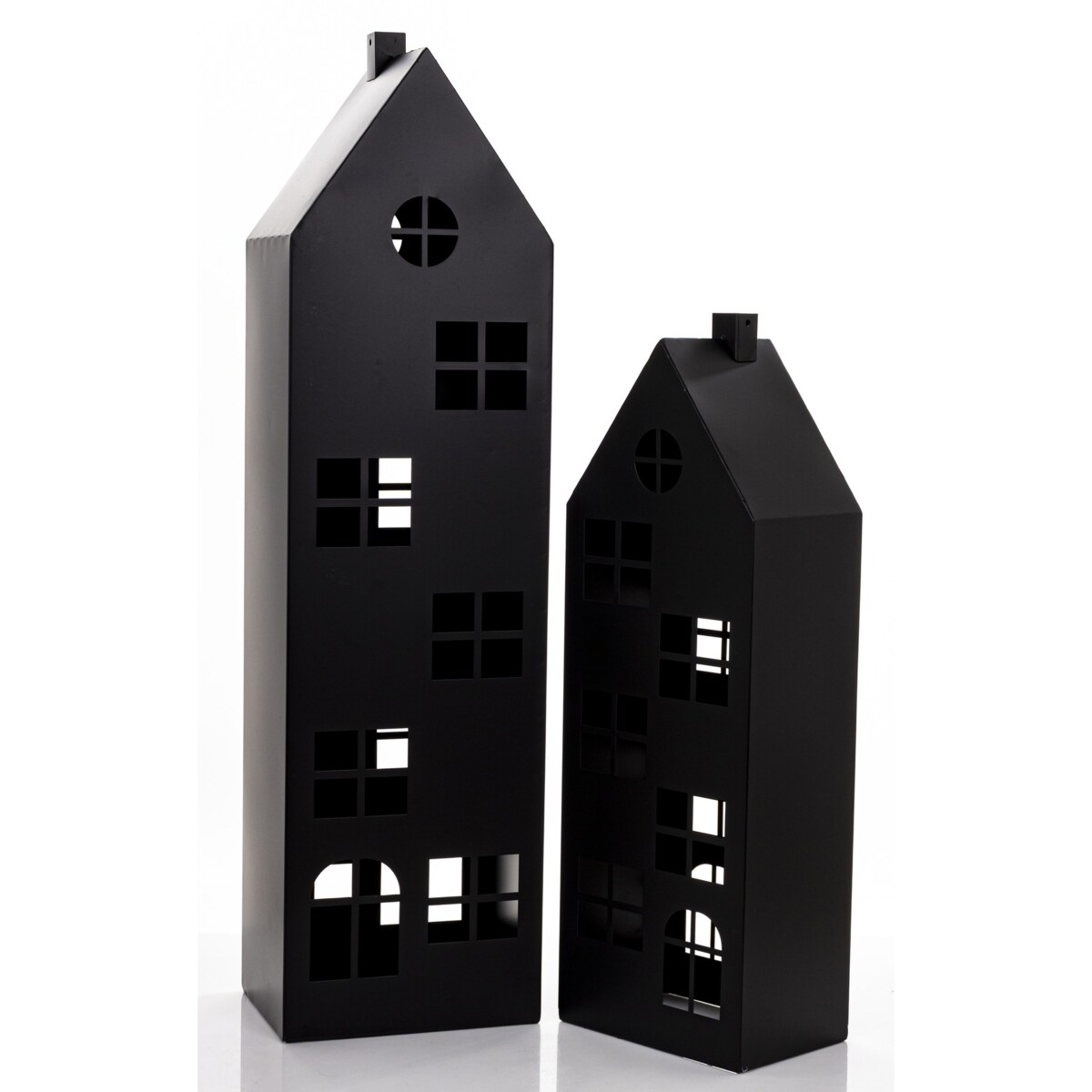 Metalowe domki 2 szt. świeczniki 90x24x18 i 67x22,5x15 cm MURAHU