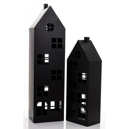 Metalowe domki 2 szt. świeczniki 90x24x18 i 67x22,5x15 cm MURAHU