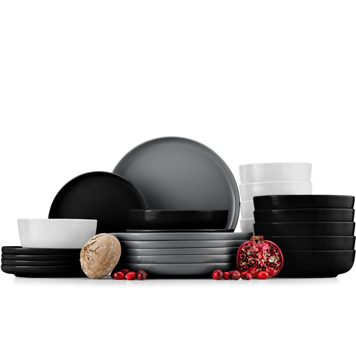 KONSIMO VICTO Zestaw obiadowy 6-osobowy szary/czarny/biały/czarny (24 elementy)