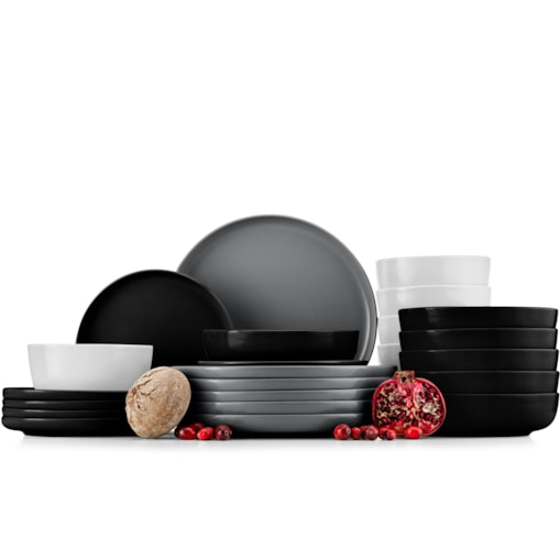 KONSIMO VICTO Zestaw obiadowy 6-osobowy szary/czarny/biały/czarny (24 elementy)