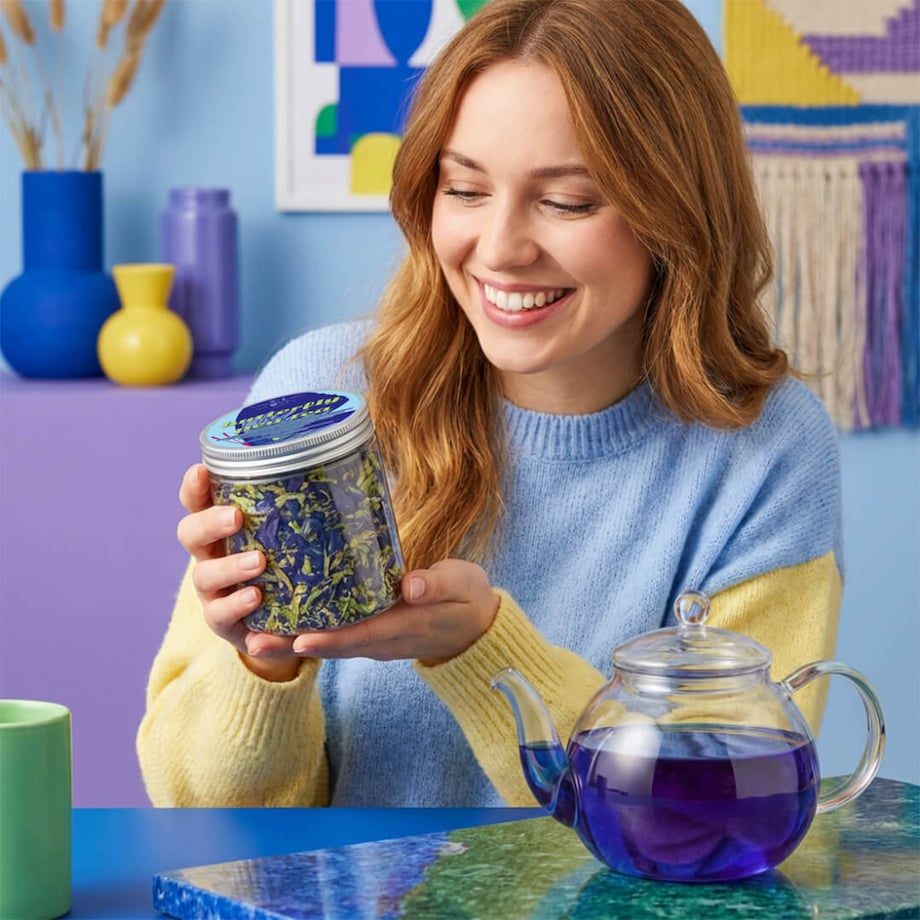 HERBATA NIEBIESKA - Butterfly Pea Tea napar kwiaty klitorii ternateńskiej BLUE TEA - Doskonała na ciepło, jako mrożona herbata lub naturalny barwnik do napojów i wypieków