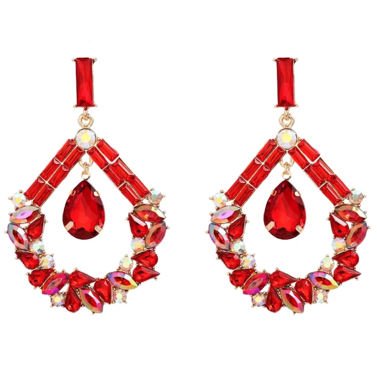 Duże kolczyki krople wieczorowe wizytowe DAMSKIE na sztyft wiszące czerwone
