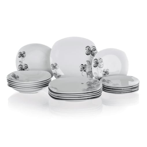 KOMPLET OBIADOWY 6 osób TALERZE KWADRATOWE kwiaty na obiad prezent jadalnia