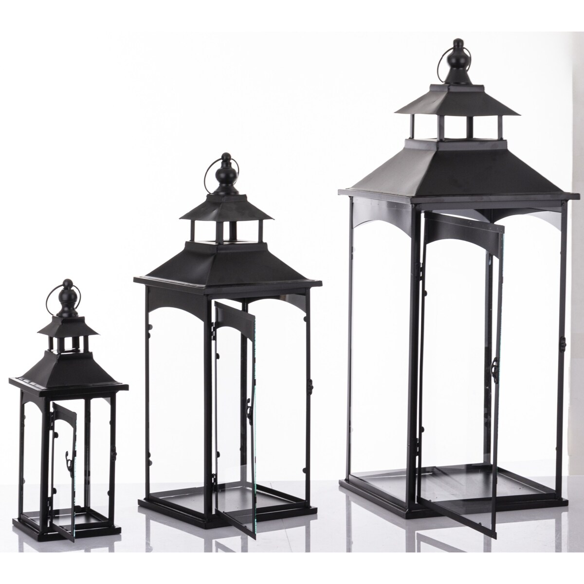Lampiony dekoracyjne 3 szt. 86/67/45x31/23/15x31/23/15 cm PILAN-2 czarne
