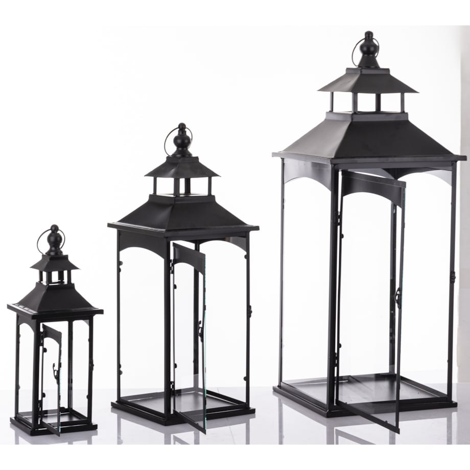 Lampiony dekoracyjne 3 szt. 86/67/45x31/23/15x31/23/15 cm PILAN-2 czarne