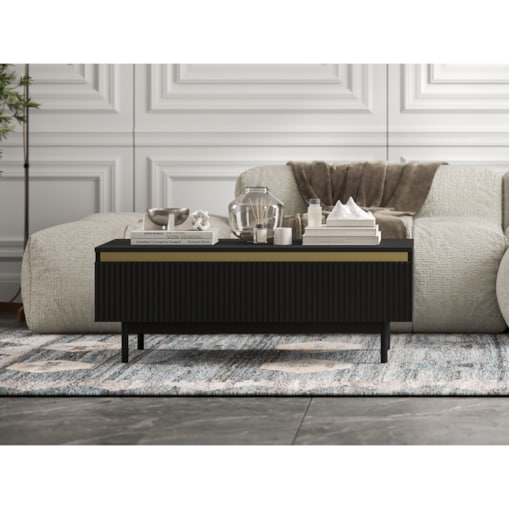 Stolik kawowy Glamour prostokątny elegancka ława Czarny Mat Czarny Stelaż 109 cm