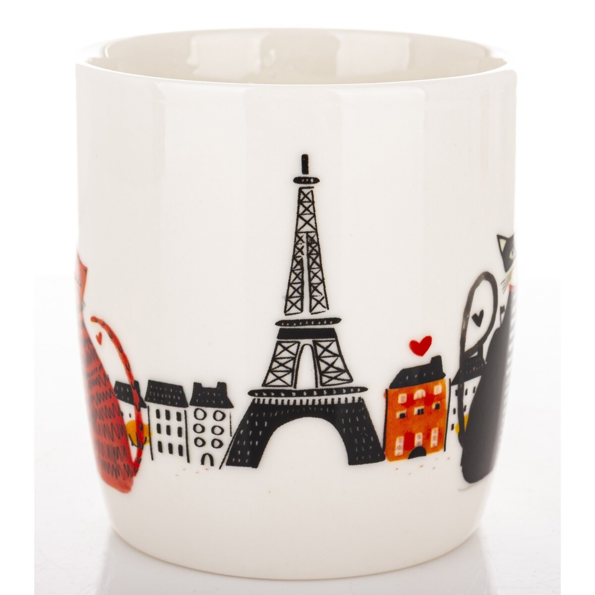 Kubek porcelanowy 350 ml koty 9x12,5x8,5 cm RED-BLACK z zakręconym ogonkiem