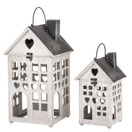 Lampion latarnia 2 szt. drewno-metal 48x23x22 cm 33x17x16 cm HUSKE szary