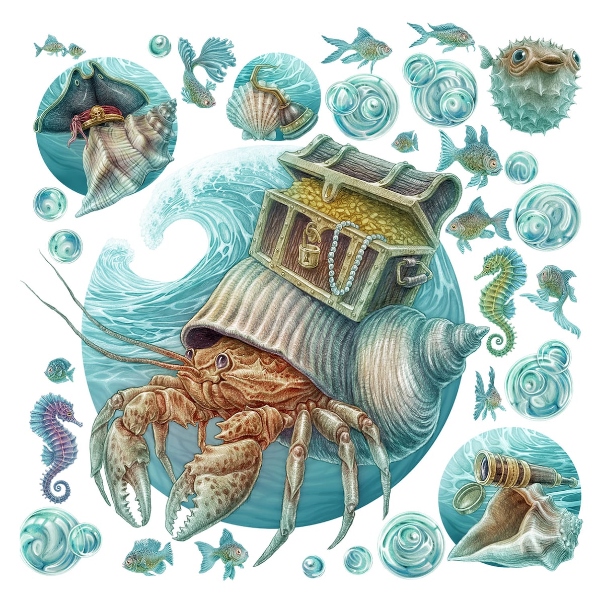 Zestaw naklejek na ścianę, Świat kraba, 60cm