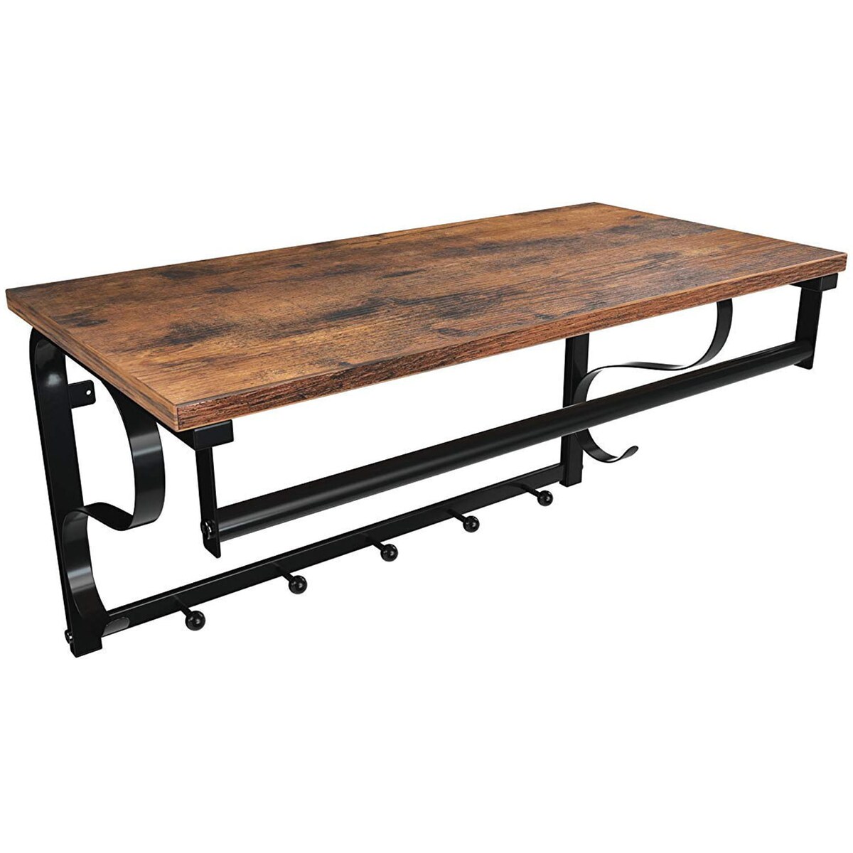 Półka Z Wieszakami 60X30X31,7 Cm Rustykalny Brąz, Czarny