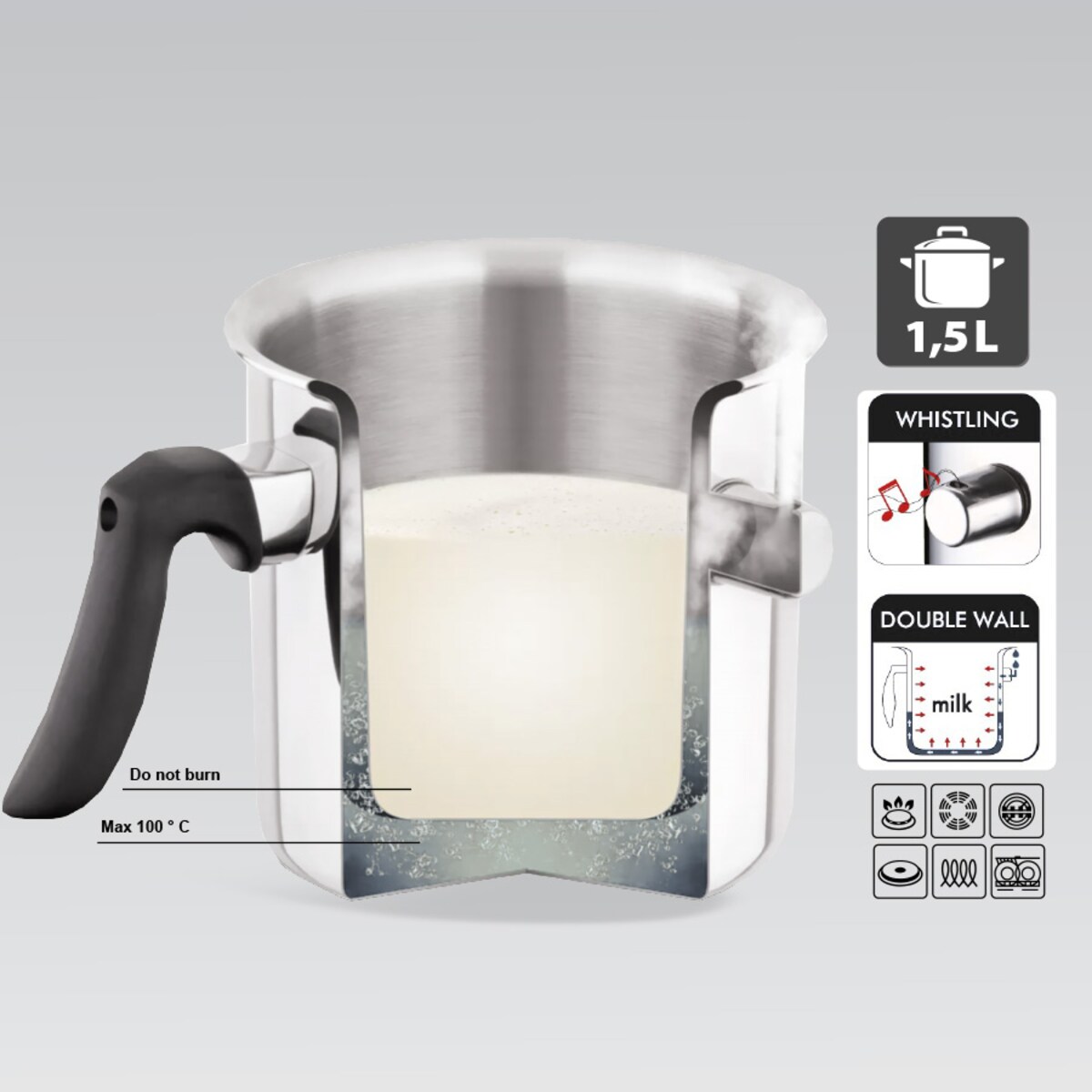 Garnek do gotowania mleka 1.5L MAESTRO