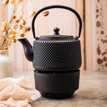 Czajniczek żeliwny z podgrzewaczem Zaparzacz do herbaty ziół 0.8L KINGHOFF