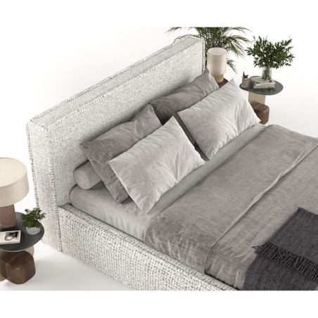 Łóżko kontynentalne SATO 180x200 z pojemnikiem, Kremowo-czarny melanż, tkanina Coco 80