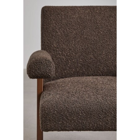 Fotel z podłokietnikami, drewno i tkanina bouclé, Lucca, czekoladowy