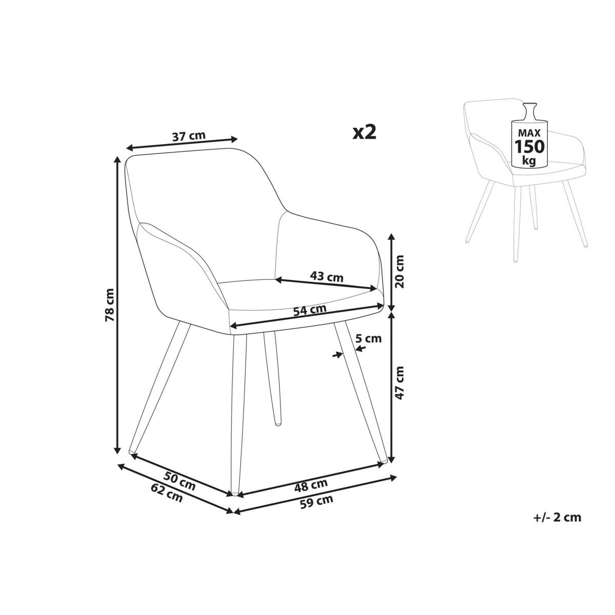 Zestaw 2 krzeseł do jadalni złamana biel CASMALIA