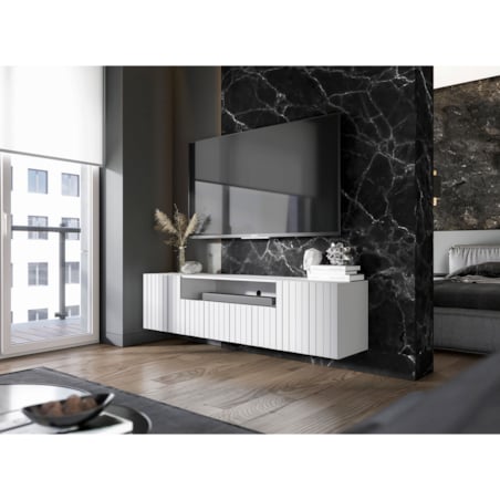 Szafka RTV wisząca Glamour Nowoczesna Komoda RTV Biały Mat 150 cm