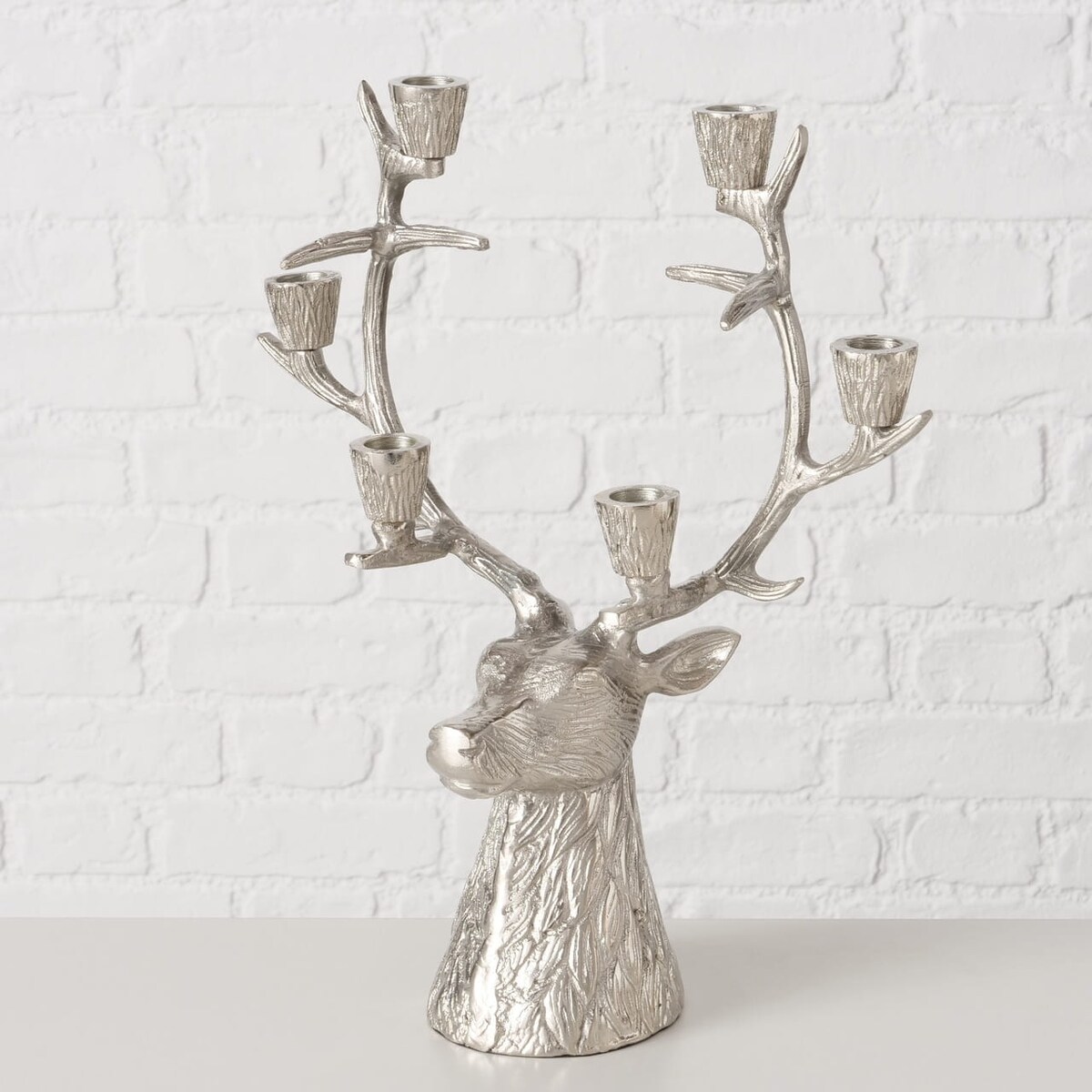 Świecznik Theodor, jeleń, niklowane aluminium